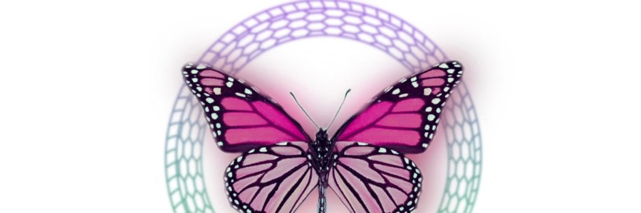 A pink and black butterfly within the center of a circular snake and the title The Custodian written at the top in purple